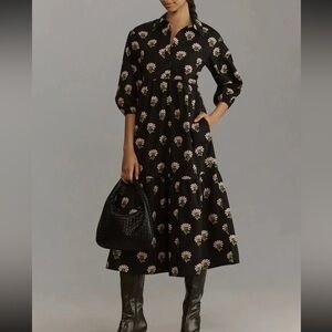 Maeve Black Floral Long Sleeve Dress